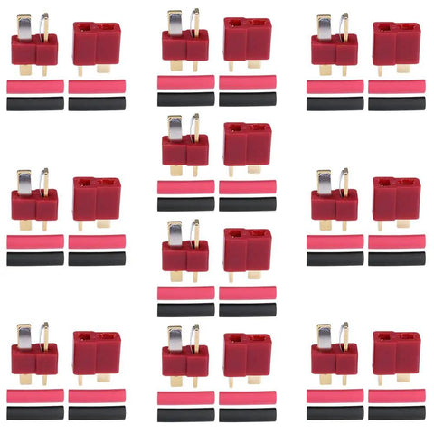10 Pairs T Plug Connectors Male And Female Deans Style With Shrink Tubing Durable Gold Plated Copper Contacts Flame Resistant