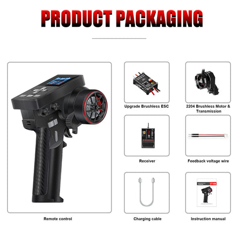 Product packaging of 8 Channel 2.4GHz RC Transmitter With Receiver, Beefed Up Brushless 2400KV Outrunner Motor, 30A ESC Upgrade