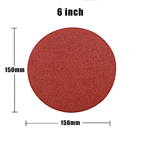 6-inch sanding disc with hook and loop backing, 150mm diameter, designed for woodwork polishing and metal grinding.