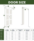 Door size chart for 32 By 84 Inches Sliding Bifold Barn Door With Clear Glass Top Shelf Space Saving Interior Panel For Tight Spaces Bedroom Pantry Laundry Smooth Operator.