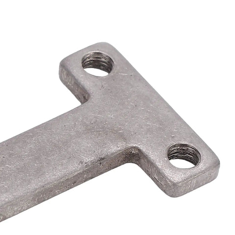 Close-up of Built Tough 304 Stainless Steel I Shaped Screw Plate with M4 mounting holes for robotic setups.