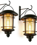 2 Pack Solar Lanterns For Outdoor Spaces With Wall Mount And Hanging Options, Warm White Edison Bulb Lights, Auto On Off