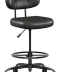 Ergonomic Drafting Chair With Footrest Ring For Standing Desk Setups Tall Armless Office Stool Faux Leather Small Executive Chair With Adjustable Height For Bar Counter Height Desk Black