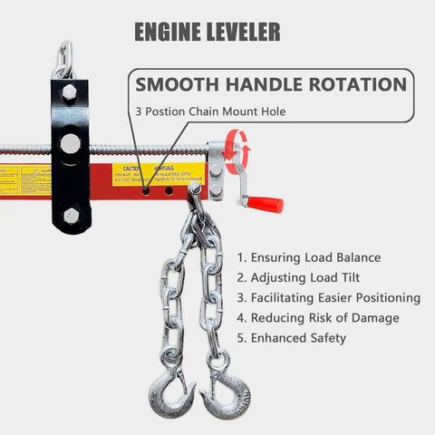 Rock Solid Folding Engine Crane 2 Ton 4400 Pound Capacity With Built In Leveling Tool showing smooth handle rotation for easy load adjustment.