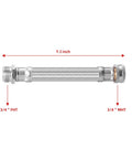 Side view of Amazon stainless steel braided garden hose extension, 9.5 in long, 3/4 in FHT to 3/4 in MHT