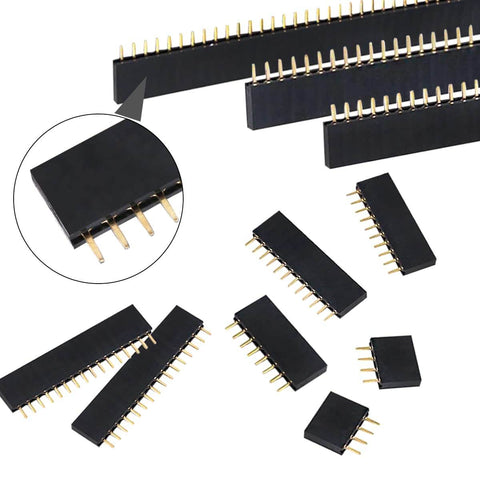 104 Pieces 2.54mm Pin Header Assortment Kit With Male And Female Headers Includes 4 6 8 10 12 16 20 40 Pin Straight Single Row PCB Headers In Clear Storage Box.