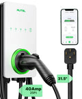 Top Shelf Level Two EV Charger Up To Forty Amps 240 Volt Home Electric Vehicle Charging Station with Flexible Twenty Five Foot Cable Nema 14 50 Plug White Indoors And Outdoors.