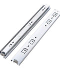 Ten Pairs Of 24 Inch Full Extension Drawer Slides With Ball Bearing Side Mount Low Noise Operation Half Inch Thick One Point Seven Seven Inch Wide Heavy Duty Hardware For Kitchen Cabinets Or Dressers, showing side view with ball bearing mechanism.