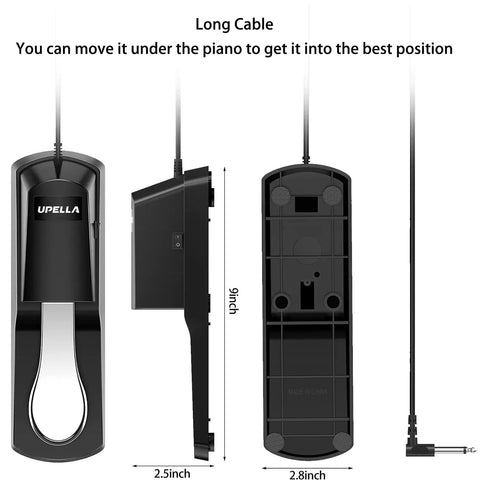 Universal Sustain Pedal For Digital Piano Keyboard Synthesizer And Midi Controllers With Polarity Switch And Extra Long Cable