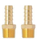 Front view of two SUNGATOR brass 3/8 NPT male to 3/8 barb air hose fittings