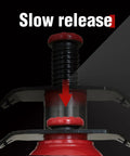 Detail of Big Red 20 Ton Low Profile Pneumatic Bottle Jack Heavy Duty Air Powered Hydraulic Lift showing slow release mechanism.