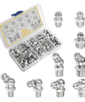 60 Piece Metric Grease Fittings Kit With M6 M8 M10 And One Quarter Inch One Eighth Inch Straight And Angled Zerk Adapters