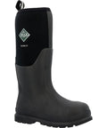 Site Crew Approved Professional Heavy Duty Mens Steel Toe Work Boots Featuring Triple Rubber Toe Caps And Nonslip Rubber Outsoles For The Daily Grind side view of black waterproof ankle boot with rubber sole