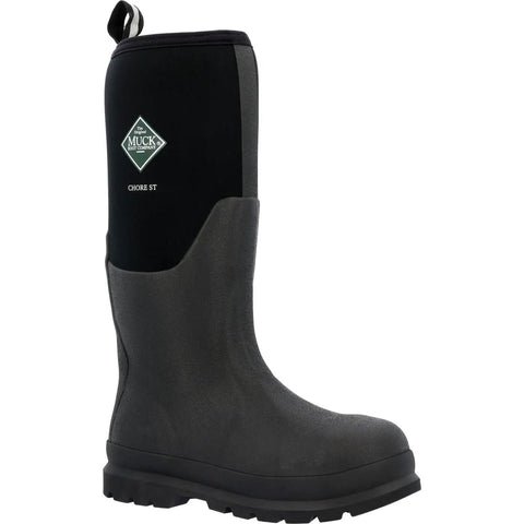 Site Crew Approved Professional Heavy Duty Mens Steel Toe Work Boots Featuring Triple Rubber Toe Caps And Nonslip Rubber Outsoles For The Daily Grind side view of black waterproof ankle boot with rubber sole
