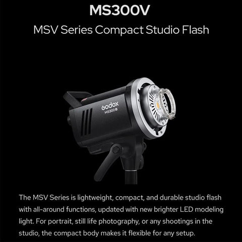 MS300-V Compact Studio Strobe Flash Light With 300W Power GN58 0.1-1.8S Recycle Time 2.4G X System Bowens Mount LED Modeling Lamp