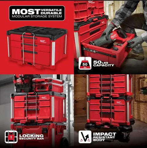Heavy Duty Three Drawer Multi Deep Tool Organizer Box Featuring Lockable Safety Bar And Fifty Pound Workhorse Capacity For Hard Jobsites Smooth Metal Ball Rails Give You Dead On Rolling Action While Custom Dividers Keep Your Sweet Gear Neatly Sorted And