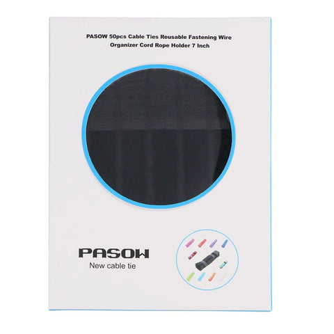 50 Pack Reusable Cable Ties For Quick Cord Organization Heavy Duty Wire Straps And Cable Organizers 7 Inch Length Black box view