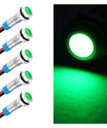 5 Piece 6MM One Quarter Inch LED Indicator Light Kit, AC DC 12 24V Waterproof IP66, featuring green illumination and stainless steel design