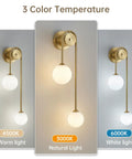 Dope Gold Double Ball Glass Wall Sconce Mid Century Modern Living Room Bedroom Hallway Light With Up Down Left Right Mount G9 Multicolor Bulb Included Minimalist Single Fixture For Bathrooms Stairs Corridors shown in three color temperatures: 4500K warm light, 3000K natural light, and 6000K white light.
