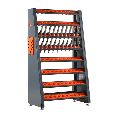 Beefy Heavy Duty Tool Holder Rack for machining shops and garages with eight row CAT40 organizer and steel construction.