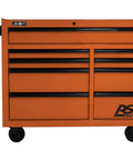 Front view of 41 Inch 9 Drawer Rolling Cabinet Heavy Duty Steel Tool Storage Cart with Locking Drawers in orange powder coat.