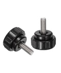 Close-up of 4 Pcs Knurled Clamping Knobs M6 X 16mm, 304 Stainless Steel Thumb Screws On Type With 25mm Plastic Round Head, Black Finish