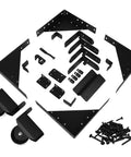 Heavy Duty Sliding Gate Hardware Kit With Smooth Silent Roll Wheels For 1 To 2 In Wood Frames, Anti Sag Corner Brackets, Ideal For Deck Driveway Porch Or Yard Gates. black steel kit with wheels, corner brackets, latch parts, and screws