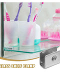 Heavy Duty Glass Shelf Clips Set For Shower Doors Mirrors Closets And Floating Shelves Stainless Steel Retainer Clips Tough As Nails Zinc Alloy Construction Easy Install Keeps Glass Secure And Protected, glass shelf support with toothbrush holder