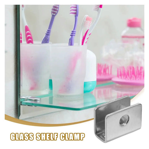 Heavy Duty Glass Shelf Clips Set For Shower Doors Mirrors Closets And Floating Shelves Stainless Steel Retainer Clips Tough As Nails Zinc Alloy Construction Easy Install Keeps Glass Secure And Protected, glass shelf support with toothbrush holder