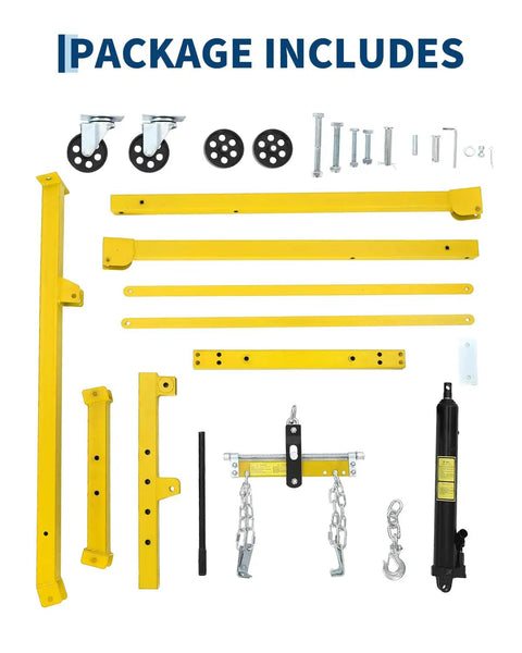 Components of Heavy Duty Hydraulic Engine Hoist With No Sweat Pumping Lever And Adjustable Telescoping Boom for 3000 lbs use.