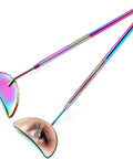 Two Piece Lash Mirror For Eyelash Extensions Half Moon Stainless Steel Lash Tool 1.96 Inch Mirror Large 6.5 Inch Overall Great Lash Inspection For Women And Girls Lash Pros And DIY Makeup, rainbow stainless steel