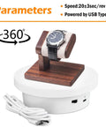Motorized Rotating Display Stand 5.1 Inch 360 Photography Turntable For Tumbler Jewelry Epoxy Glitter Cup Electric Spinning Platform White Showpiece with watch on display.