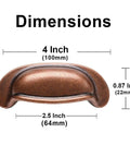Dimensions of Ten Pack 2.5 Inch Hole Center Antique Copper Bin Cup Drawer Pulls And 4 Inch Cabinet Handles
