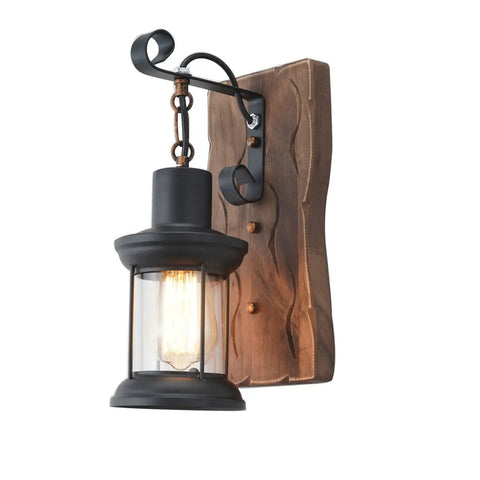 Rustic Farmhouse Wall Sconce With Wood And Metal Finish, Industrial Vintage Style Indoor Lighting With Clear Glass, Ideal For Dining Room