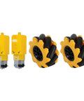 Rugged Mecanum Wheel Set for TT Geared Motors 48mm yellow and black rubber coated wheels for DIY smart cars and robot projects