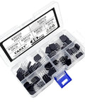 Six Types Rectifier Bridge Kit With Forty Pieces Includes KBP206 KBP210 KBP307 KBP310 KBP406 KBP410 4 Pin Rectifier Bridges For AC DC Power Supplies Motor Drives And DIY Electronics In A Neatly Labeled Case open plastic case with assorted black 4-pin rectifier bridges