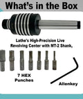 MT2 Rotary Broach Tool Holder With 7 Piece Hex Broach Set In Imperial Sizes, Allen Key Visible