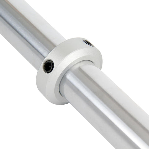 Close-up of installed 4 Pack 12mm Bore Aluminum Shaft Collars With Screw Style Clamping on a rod, showing durable aluminum