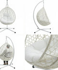 Hanging Egg Chair With Stand For Patio And Balcony, Indoor Outdoor Swing Chair With Comfy Cushioned Seat And Headrest, Weatherproof PE Wicker