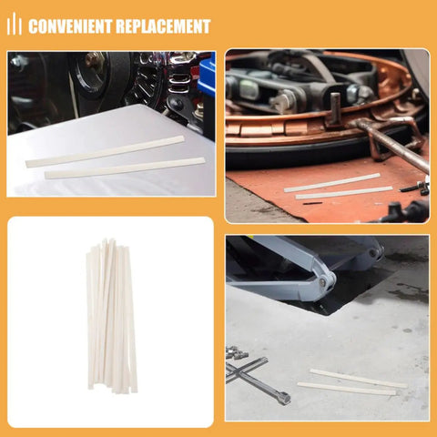 Grab This 40-Pack of White Pp Plastic Welding Rods For Car Bumper Repair! Heavy duty sticks laid on work surfaces for repairs.