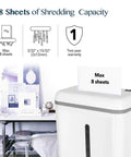 Super Micro Cut P5 Paper Shredder Crushes Eight Sheet Stacks Plastic Cards And Metal Staples with shredding capacity info