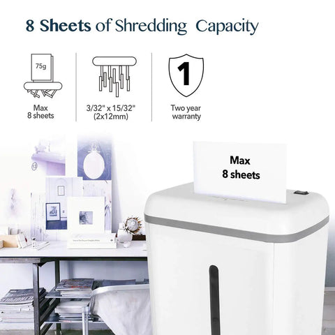 Super Micro Cut P5 Paper Shredder Crushes Eight Sheet Stacks Plastic Cards And Metal Staples with shredding capacity info