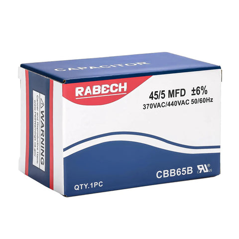 Packaging box of 45 Plus 5uF Dual Run AC Capacitor CBB65B 370V 440V 45 And 5uF MFD With 6 Percent Tolerance For HVAC Unit
