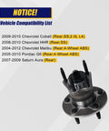 Two Piece Rear Wheel Bearing And Hub Assembly For Chevy Cobalt HHR Malibu Saturn Aura Pontiac G6 2004 To 2012 With 5 Lug Bolts And ABS