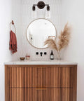 Oil Rubbed Bronze Two Light Vanity Light Fixtures With Clear Cylinder Glass Shades Over Mirror Modern Dual Mount For Bathroom