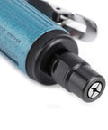 Close-up of Quarter Inch Pneumatic Die Grinder High Performance Angle Polisher Cutting Tool, showcasing the blue textured grip and black chuck design.