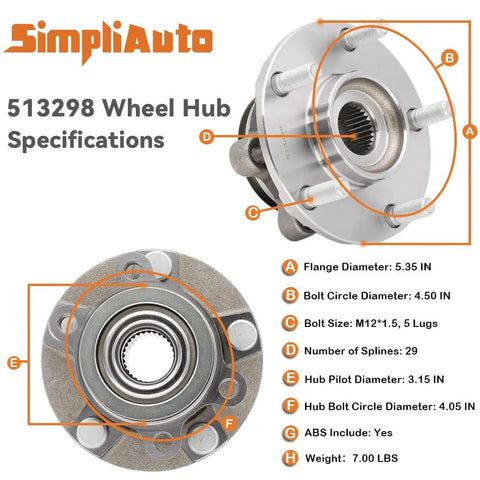 Front Wheel Hub Bearing Assembly Fits 2008-2013 Nissan Rogue, 2014-2015 Nissan Rogue Select, 2007-2012 Sentra SE-R SPEC V Models Only with detailed specifications