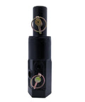 Beefed Up Heavy Duty Auger Adapter 2 Inch Female Hex to 2 Inch Male Round Shaft Built From 35CrMo Alloy Steel for Next Level Toughness and Impact Resistance, Heat Treated for Extra Durability, showing its side with visible locking pins
