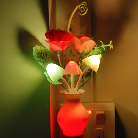 Plug In LED Night Light With Dusk To Dawn Sensor 0.5W Energy Saving Cozy Glow Dream Nightlight Rose Flower Mushroom Design