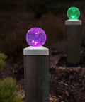 4x4 Solar Post Cap Lights For Deck, Fence, And Outdoor Railings With Crackle Glass, Color Changing LED, Pink and Green Lights